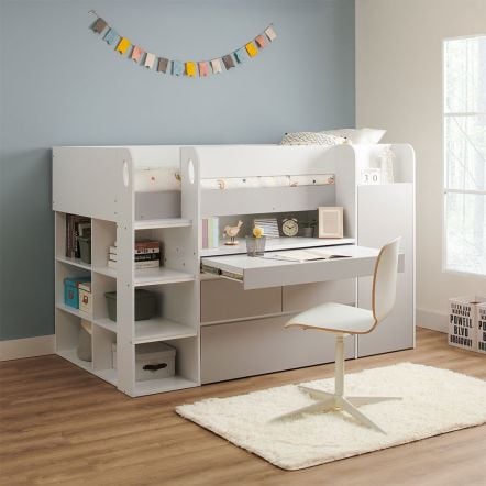 Flair Bailey Kids Cabin Bed with Pull Out Desk, Wardrobe and Storage Shelves