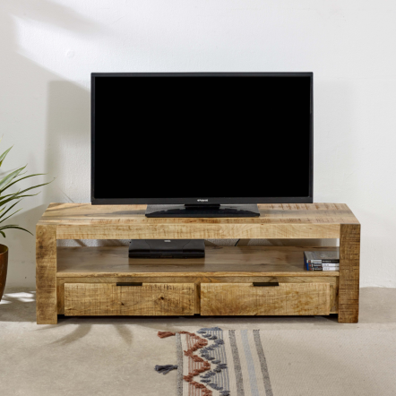 Indian Hub Surrey Solid Wood Tv Stand With 2 Drawers