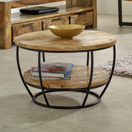 Indian Hub Surrey Solid Wood & Metal Coffee Table With Shelf