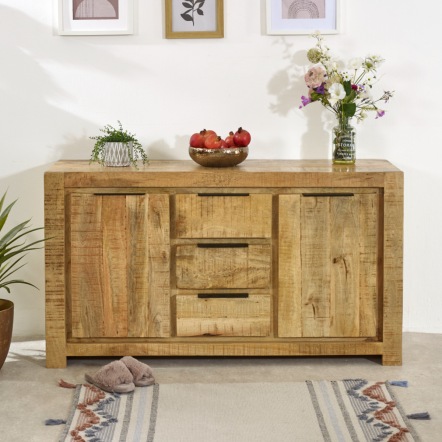 Indian Hub Surrey Solid Wood Large Sideboard 2 Door 3 Drawer