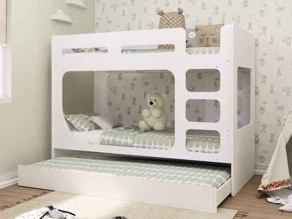 Kidsaw Bunk Bed Pod with pull out bed in White