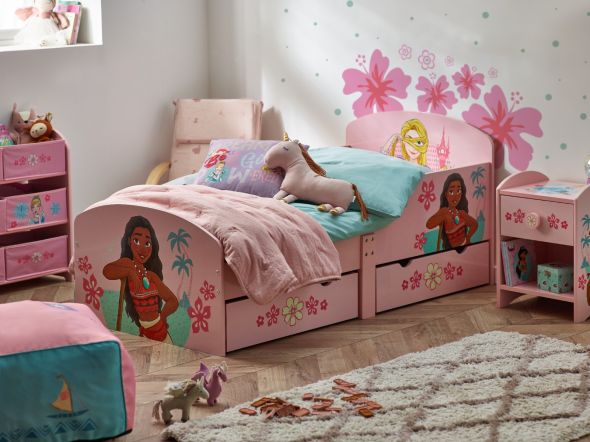 Disney Princess Toddlers Bed with Storage Light Pink