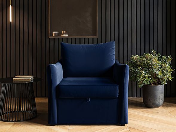 Solace & Co Skyler Armchair Bed in navy Velvet