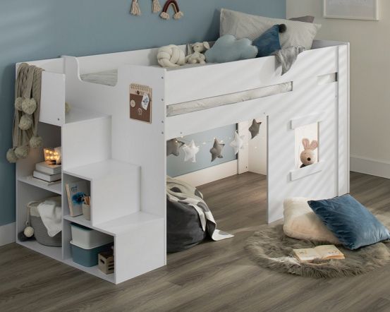 Flair Marlowe Mid Sleeper Bed with Steps and Storage White