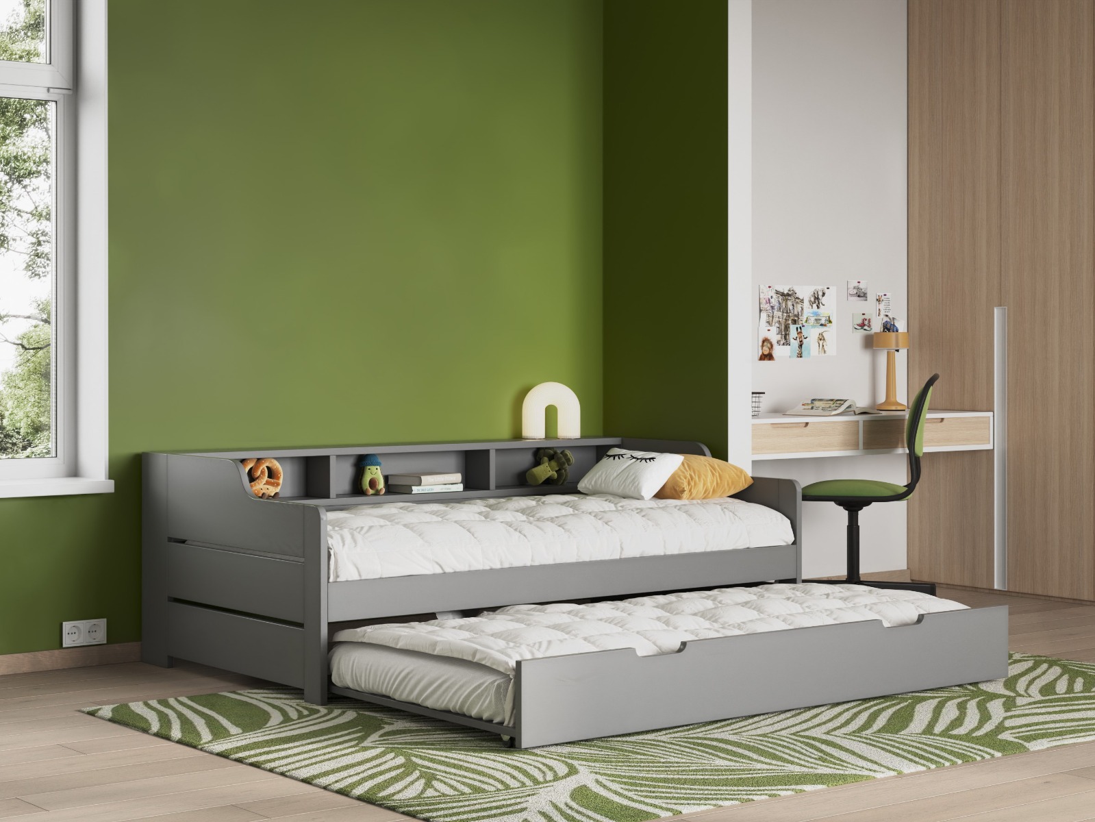 Noomi Enzo Day Bed With Trundle Grey (FSC-Certified)