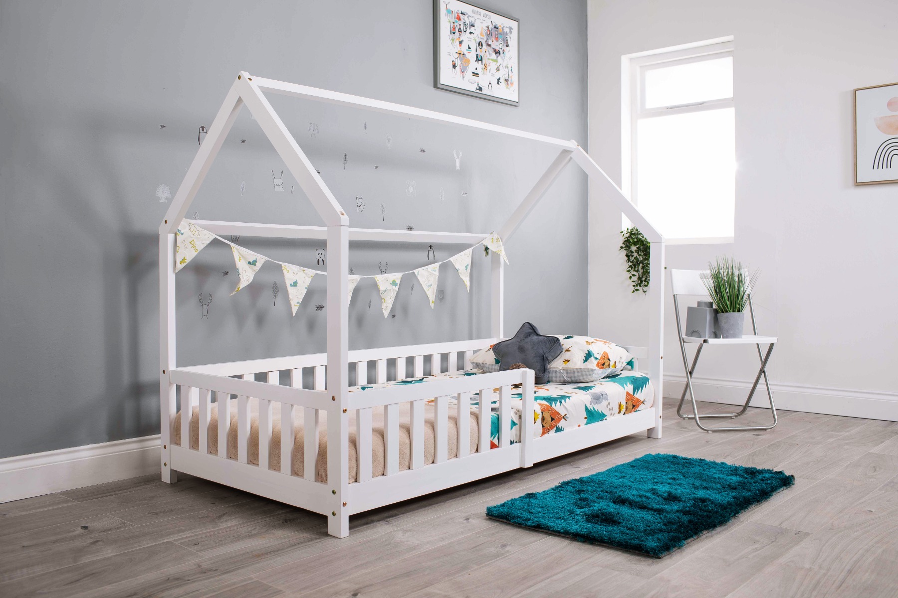 Flair White Wooden Explorer Playhouse Bed With Rails