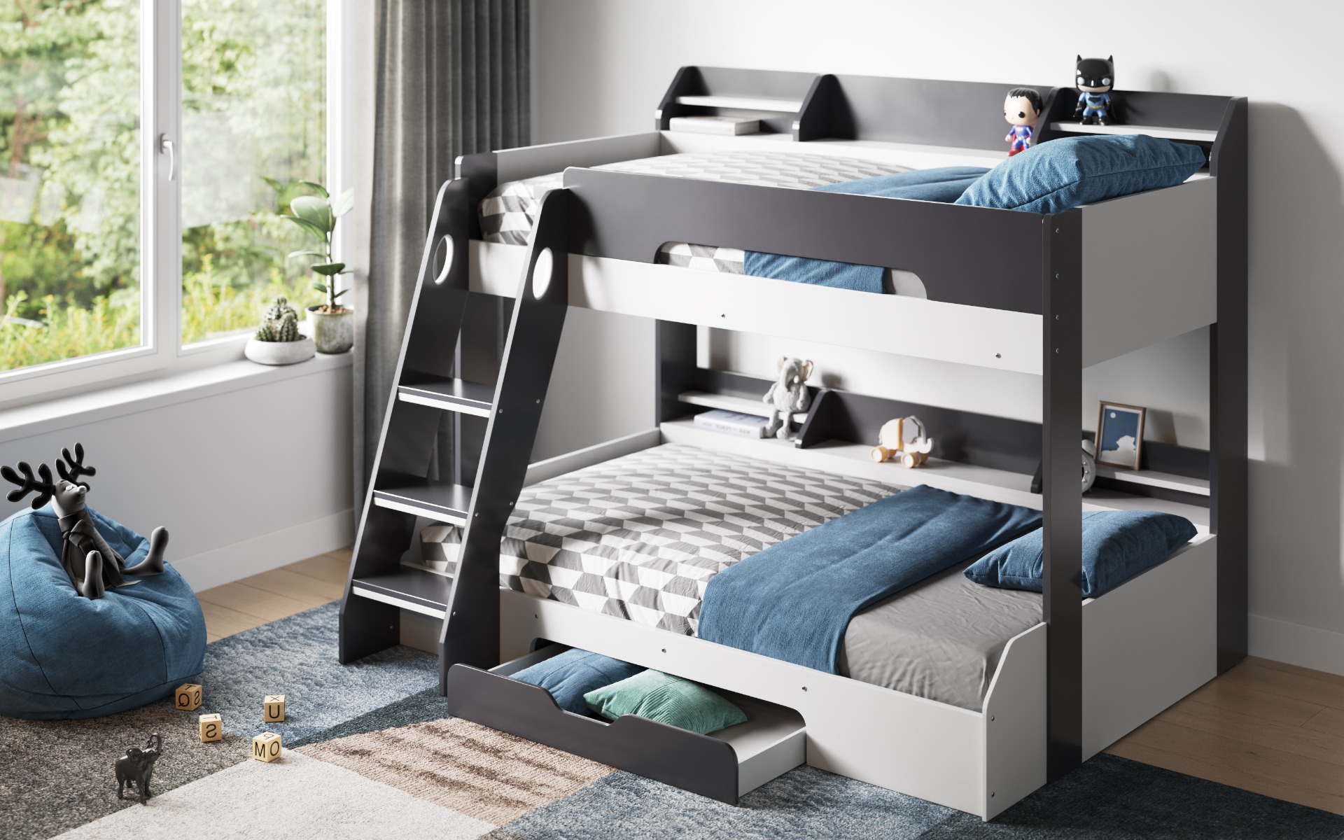 Flair Flick Triple Bunk Bed Grey With Storage