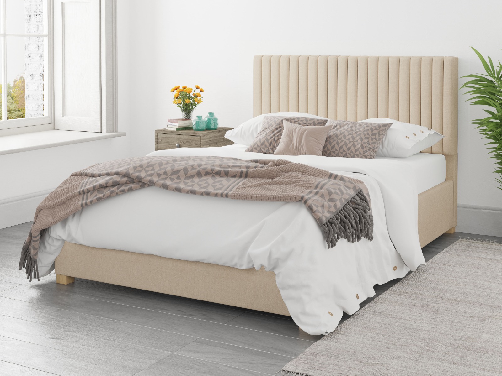 beige double ottoman bed