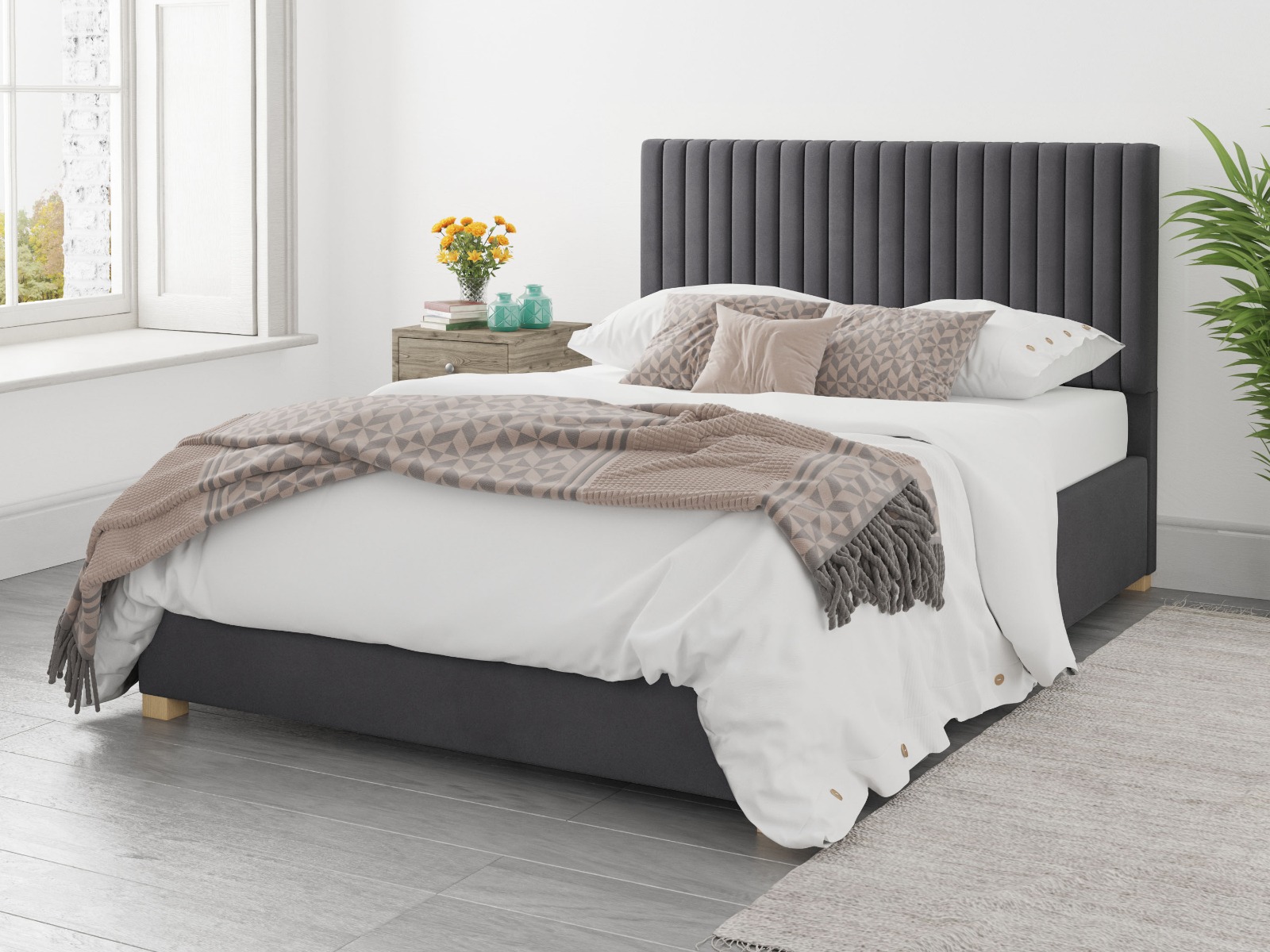 Grey fabric ottoman bed