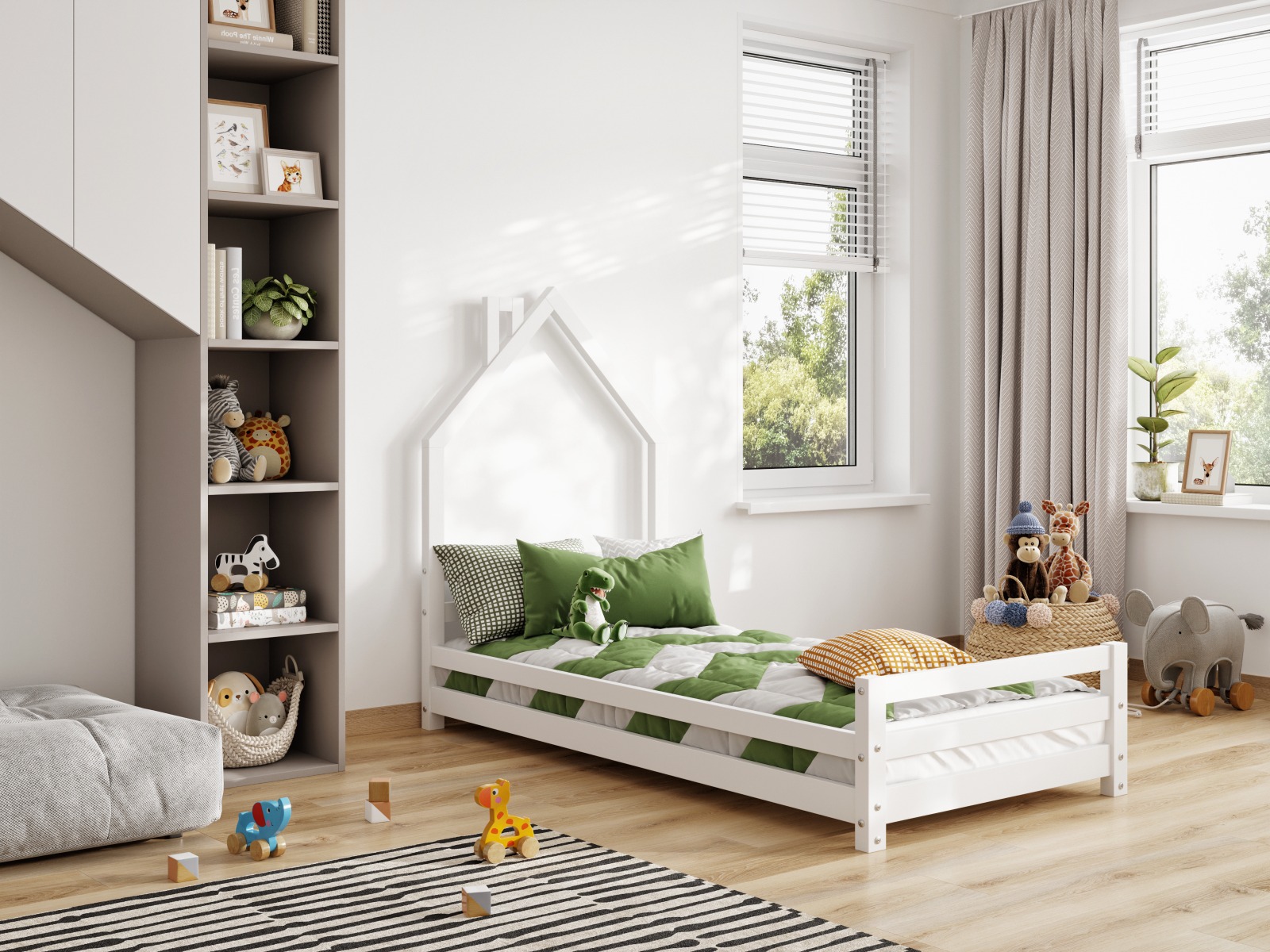 white wooden kids bed