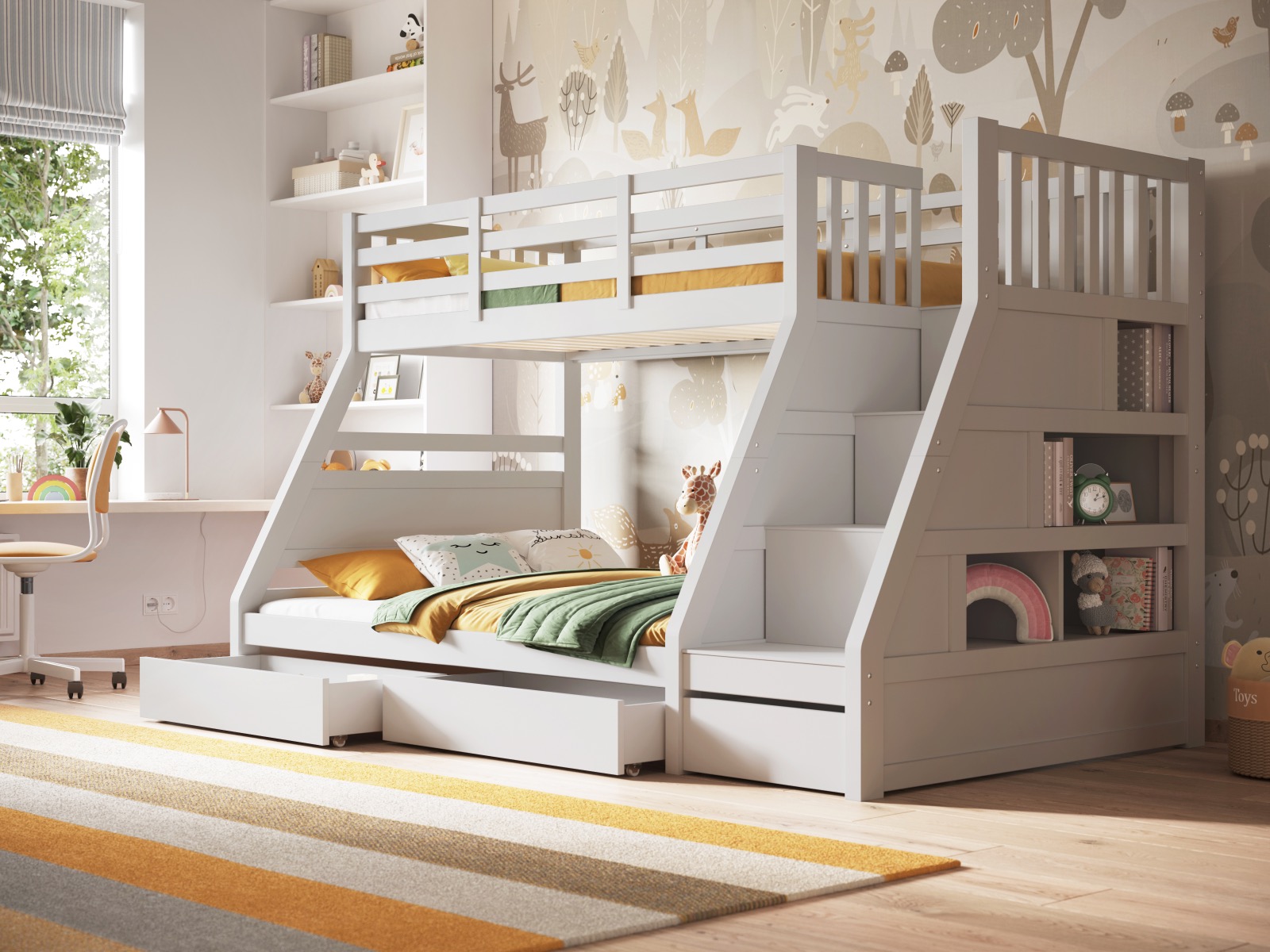 Flair Lunar Staircase Triple Bunk Bed with Shelves