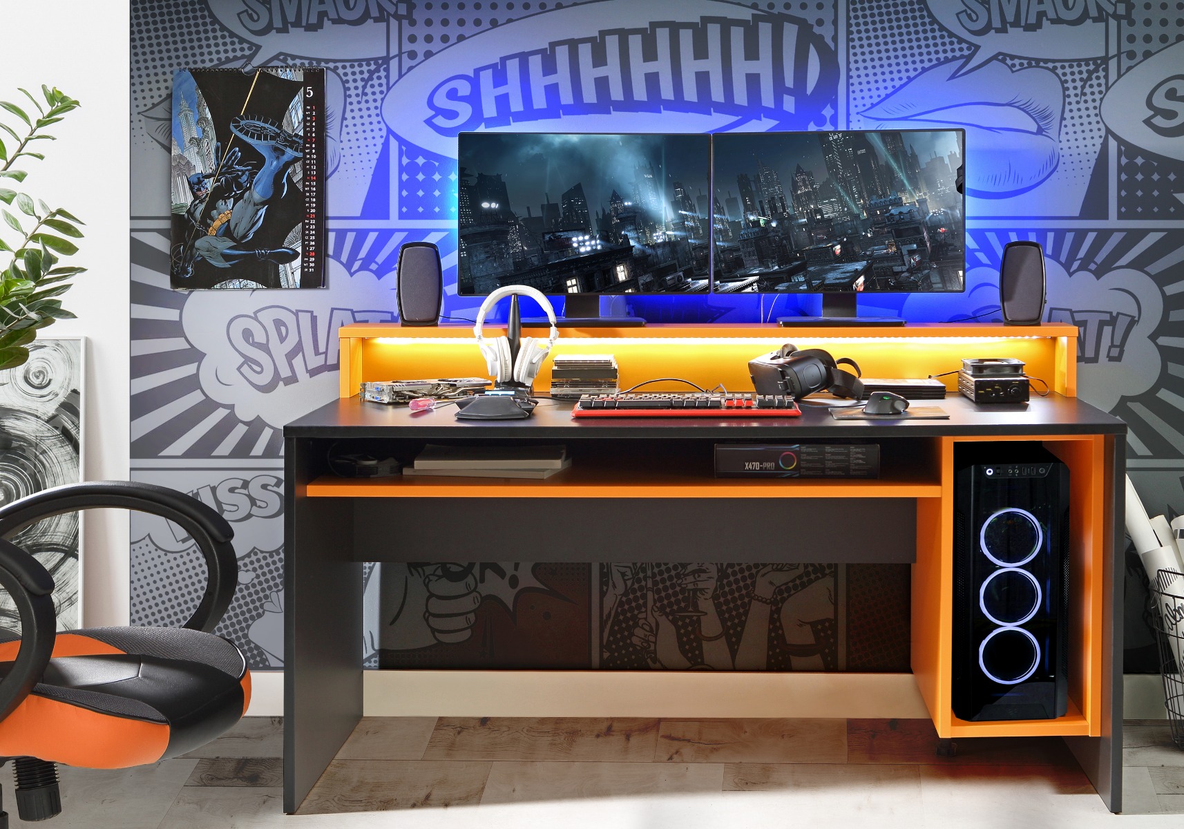 Flair Furnishings Power Y LED Gaming Desk Orange and Black