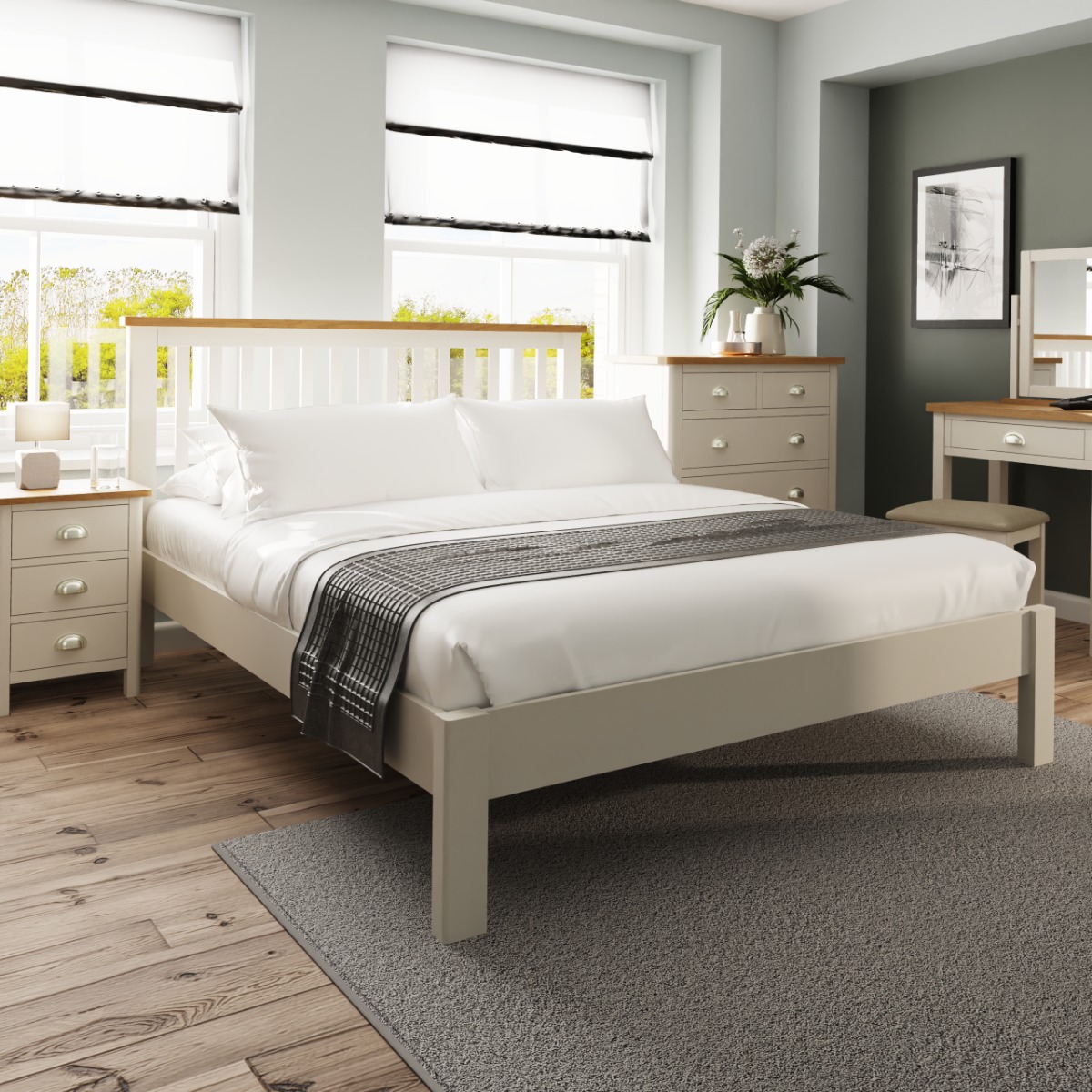 beige wooden double bed