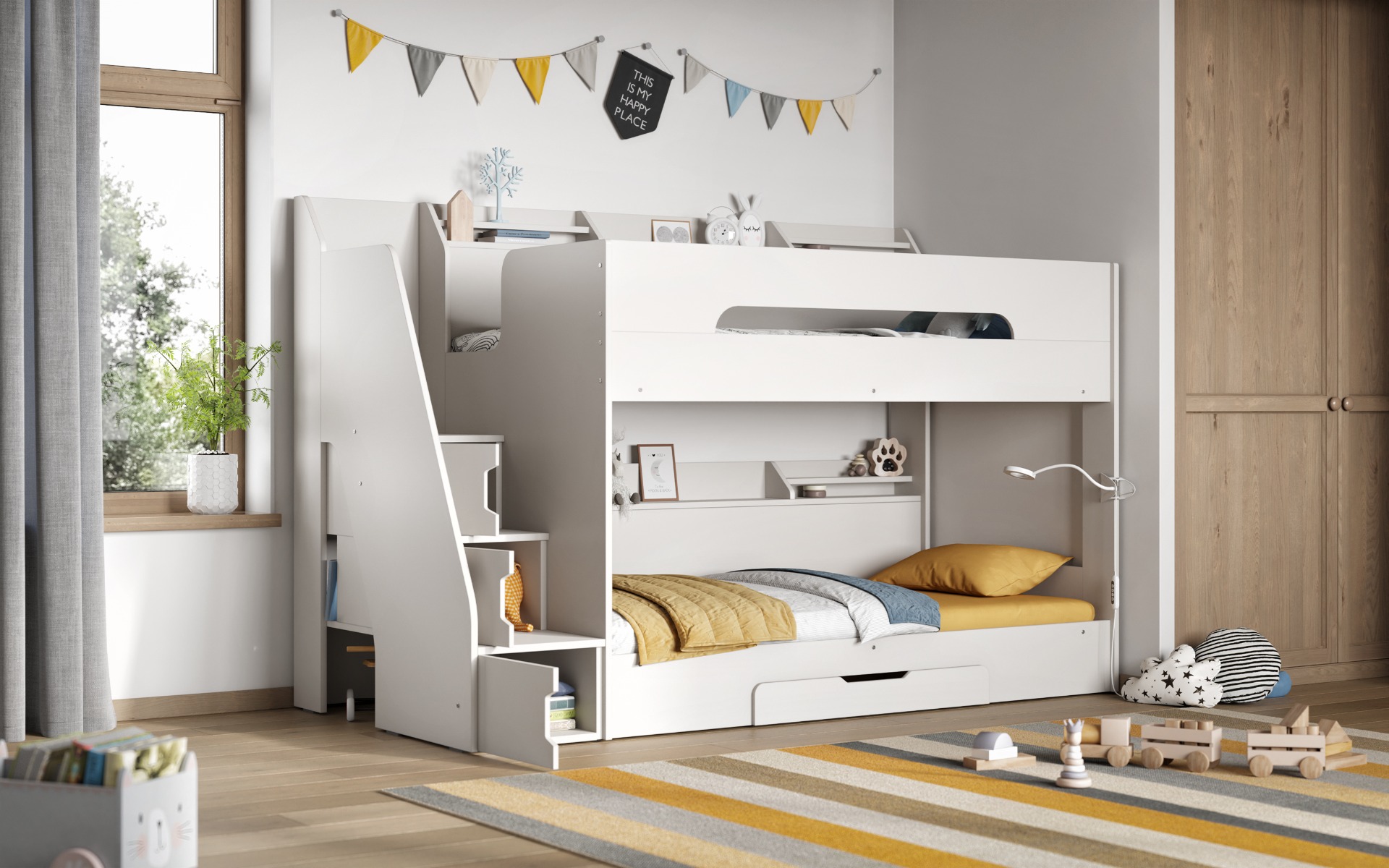 Flair Slick Staircase Bunk Bed with Storage White