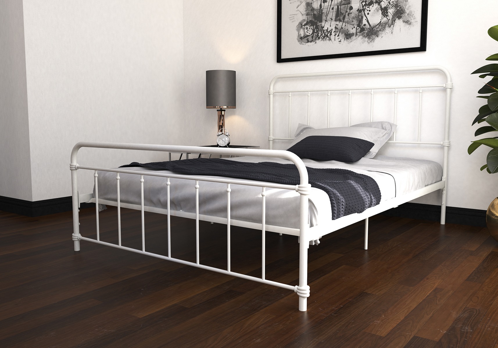 White metal double bed frame